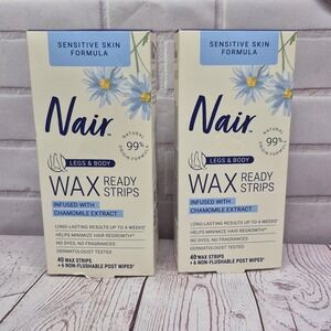 Nair Sensitive Skin Wax Ready Strips Legs & Body Chamomile 40ct 2 Pack